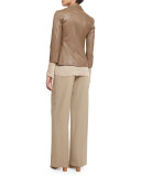 Nolbon Leather Two-Button Jacket, Khaki