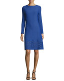 Diamond Laser-Cut Long-Sleeve Dress, Lapis