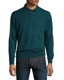 Cashmere Long-Sleeve Polo Sweater, Emerald