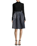 Pebble-Jacquard Bubble Skirt, Navy