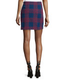 Morro Embroidered-Plaid Mini Skirt, Blue