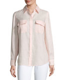 Long-Sleeve Button-Front Linen Top
