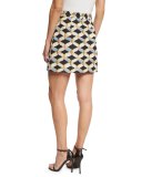 Chain-Print Faille Miniskirt, Black