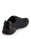 Nylon and Spazzolato Low-Top Sneaker, Navy