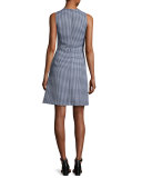 Gingham Dome-Button Shift Dress, Blue/White