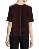 Half-Sleeve Jewel-Neck Velvet Tee, Raisin