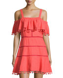 Aster Pompom-Trim Sundress/Coverup, Red
