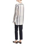 Stola Striped Button-Front Blouse, White Pattern