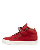 Men's Horn Leather Mid-Top Sneaker, Red