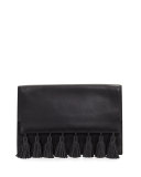 Sofia Tassel Leather Clutch Bag, Black