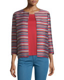 Alejandra Bracelet-Sleeve Striped Jacket, Red Rock/Multi