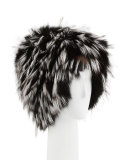 Narcissa Fox Fur Cap, Black/Silver