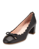 yasmin scalloped leather pump, black