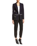 Mixed-Media Ankle Pants, Black