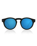 Leonard Round Mirrored Sunglasses, Black/Blue