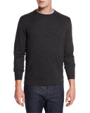 Contrast-Trim Crewneck Sweater, Charcoal/Gray