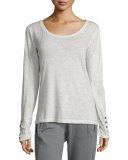 Monica Long-Sleeve Heathered Tee, Light Gray