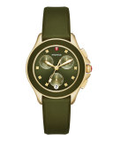 Cape Golden Chronograph Watch w/Silicone Strap, Green