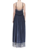 Sleeveless Bicolor Mixed-Media Maxi Dress, Navy