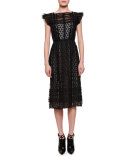 Square-Neck Pleated-Overlay Floral-Print Dress
