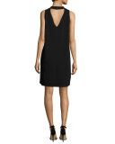 Sleeveless Structured Stand-Collar Shift Dress, Black