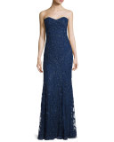 Strapless Sequined Mermaid Gown, Navy