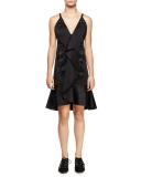 Eyelet-Embellished Ruffle-Front Dress, Black