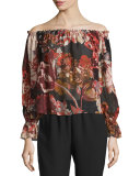 Remi Printed Silk Off-the-Shoulder Top, Multicolor