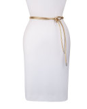 Metallic Leather Tie Belt with Loop, Gold