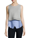 Knit Sweatshirt Combo Tank, Blue/Gray