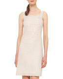 Sleeveless Check Sheath Dress, Nude