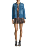 Faded Snap-Front Denim Shirt, Blue