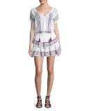 Poppy Baja Embroidery Cotton Mini Dress, White