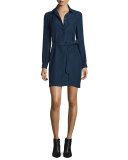 Seanna Belted Silk Shirtdress, Midnight