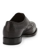 Vitello Deco Lace-Up Wingtip, Nero
