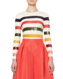 Sequin-Striped Crewneck Sweater, Multicolor