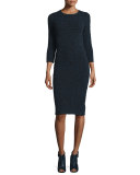 3/4-Sleeve Animal-Print Dress, Spectrum Blue