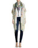 Peacock Kimono with Fringe Trim 