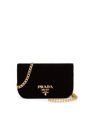 Small Velvet Flap Crossbody Bag, Black
