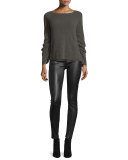 Ribbed Ruched-Sleeve Sweater, Flint