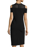 Cold-Shoulder Mesh-Yoke Sheath Dress, Black