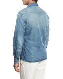 Western-Style Button-Down Denim Shirt, Powder Blue