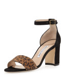 Lauratomod Suede Ankle-Wrap Sandal, Leopardino/Black