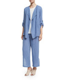 Crinkled Draped Linen Jacket, Blue Mist  