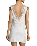 Cap-Sleeve Beaded Lace Mini Dress, Antique Ivory