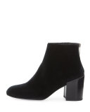 Bacari Velvet Chunky-Heel Bootie, Black