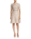 Eve Half-Sleeve Cropped Jacket, Light Pink/Gold
