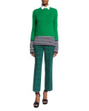 Layered Striped Crewneck Sweater, Garden