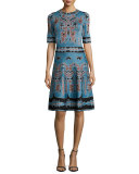 Embroidered Jacquard Fit & Flare Dress 