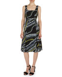 Tate Suzu-Swirl Sleeveless Dress, Black/Multi